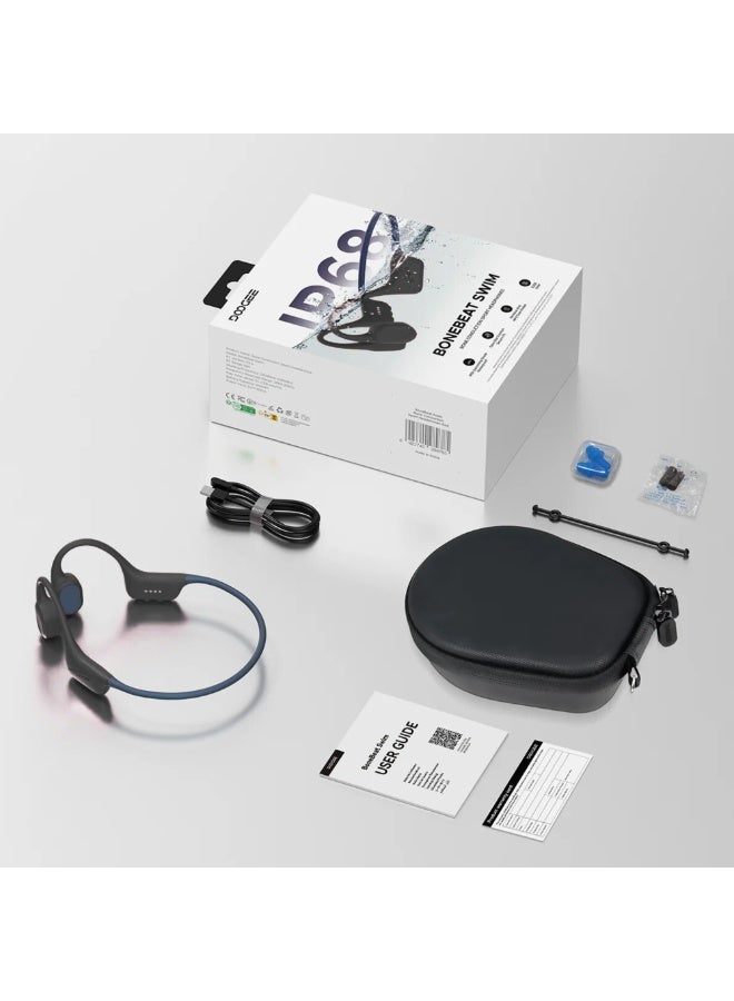 دوجي سماعات بلوتوث بتقنية التوصيل العظمي | سماعات لاسلكية مقاومة للماء بمعيار IP68 تُعلق حول الرقبة | سماعات رياضية مفتوحة الأذن للسباحة من BoneBeat مع ميكروفون وذاكرة MP3 سعة 32 جيجابايت | أسود داكن - Image 3